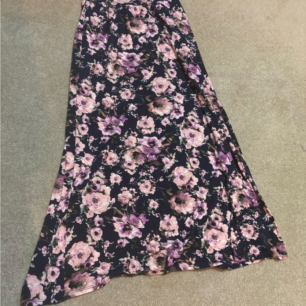 Floral Maxi Skirt - Lavender and Black